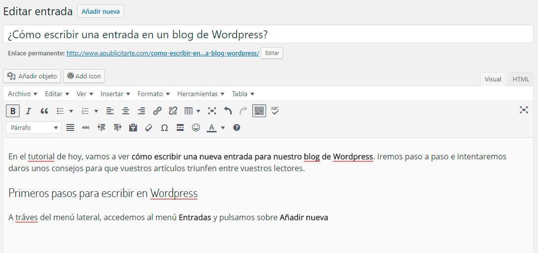 Como escribir una entrada en WordPress